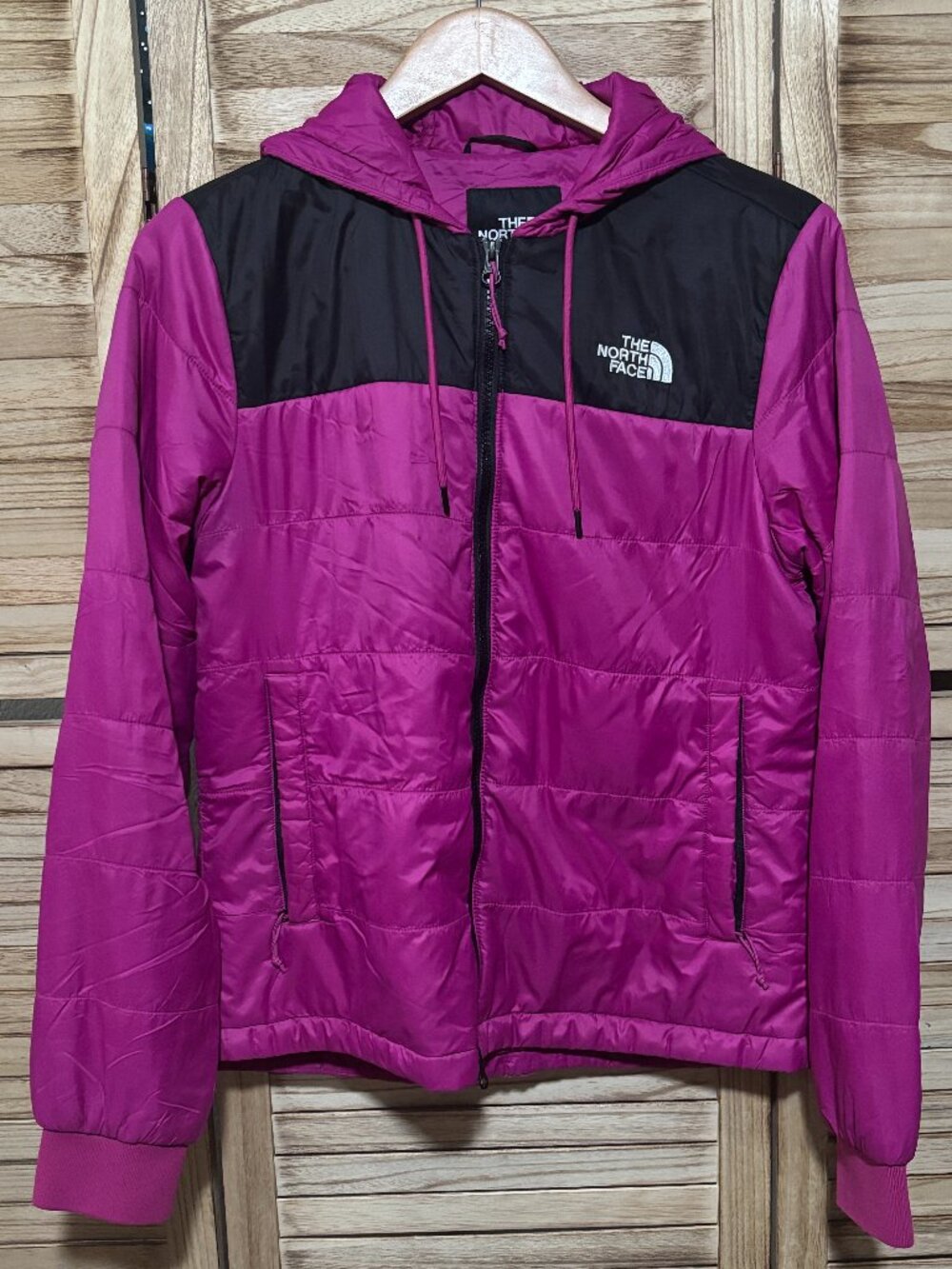 The North Face Pardee Insulated Jacket Berry Pink Black Hooded Women’s Medium